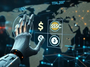 AI agents using stablecoins for autonomous economic transactions and payments in a digital financial network.