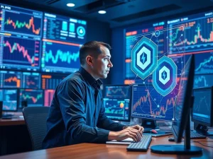 AI and human collaboration in cryptocurrency trading with market data visualization