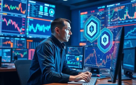 AI and human collaboration in cryptocurrency trading with market data visualization