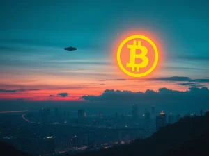 Conceptual image showing the potential alien discovery crypto surge impact on financial markets and Bitcoin.