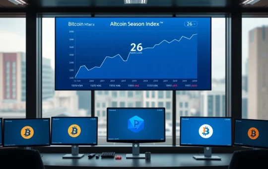 Data visualization showing the Altcoin Season Index at 26, indicating Bitcoin's current market strength over altcoins.