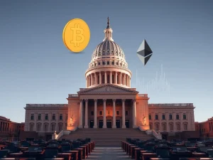 Arizona State Capitol with cryptocurrency symbols representing the digital asset property tax exemption legislation