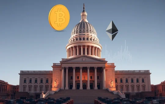 Arizona State Capitol with cryptocurrency symbols representing the digital asset property tax exemption legislation