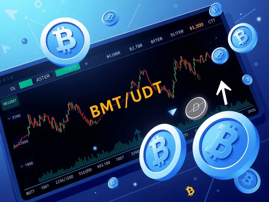 Aster decentralized exchange BMT trading competition interface showing spot and perpetual futures markets with prize pool details