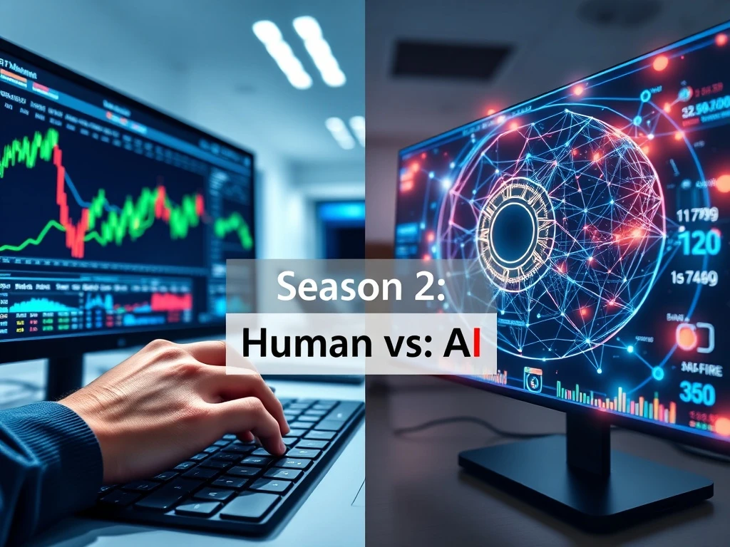 Aster DEX human vs AI trading competition Season 2 visual representation of man versus machine in cryptocurrency markets.