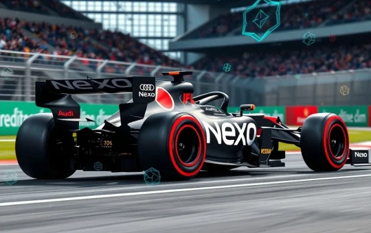 Audi Formula 1 car with Nexo crypto partnership branding racing on track