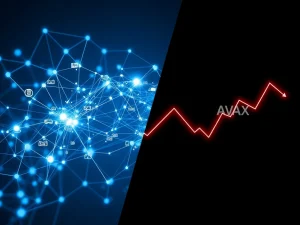 Avalanche blockchain tokenization growth versus AVAX price decline paradox visualization for financial institutions