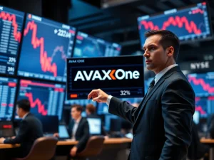 AVAX One share price plunges 32% on trading floor screens after SEC filing.