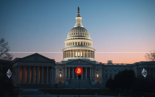 US Capitol with crypto symbols showing banking opposition to crypto market structure bill legislation