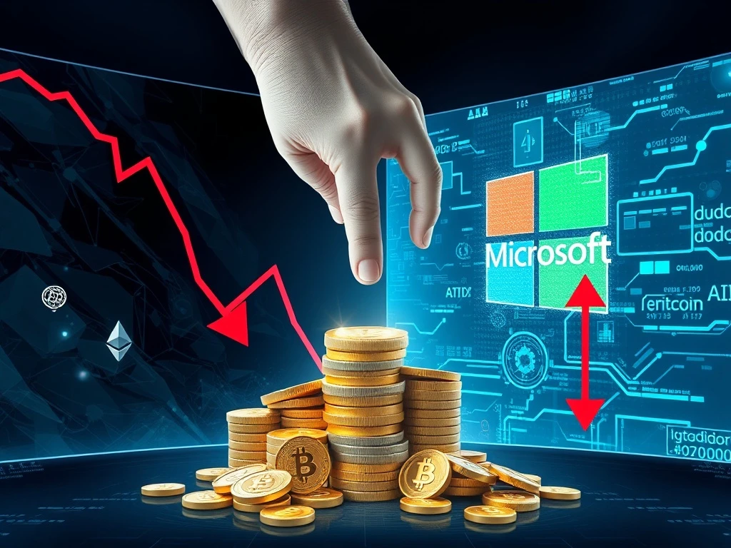 Illustration of Big Tech AI profit fears causing a cryptocurrency market sell-off and price decline.