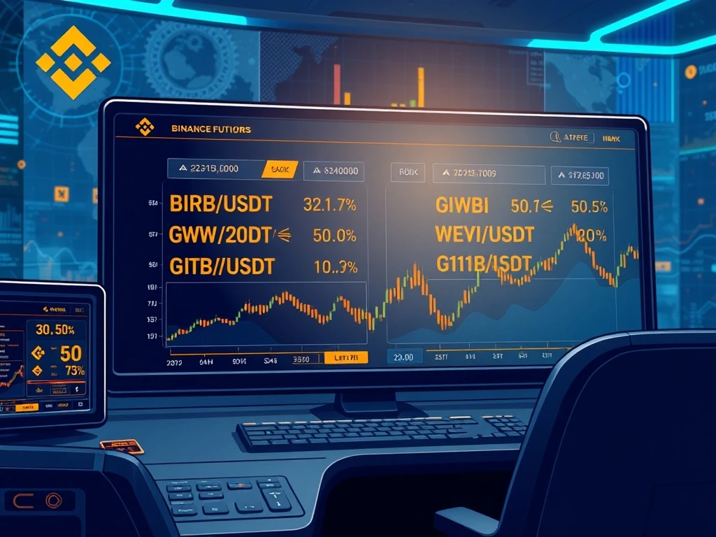 Binance exchange listing BIRB and GWEI perpetual futures contracts for leveraged cryptocurrency trading.