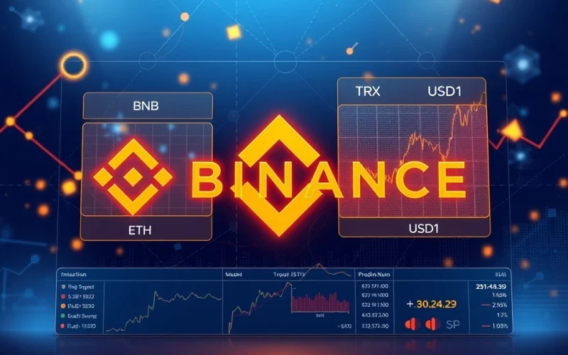 Binance cross margin trading interface showing new BNB ETH SOL TRX USD1 pairs