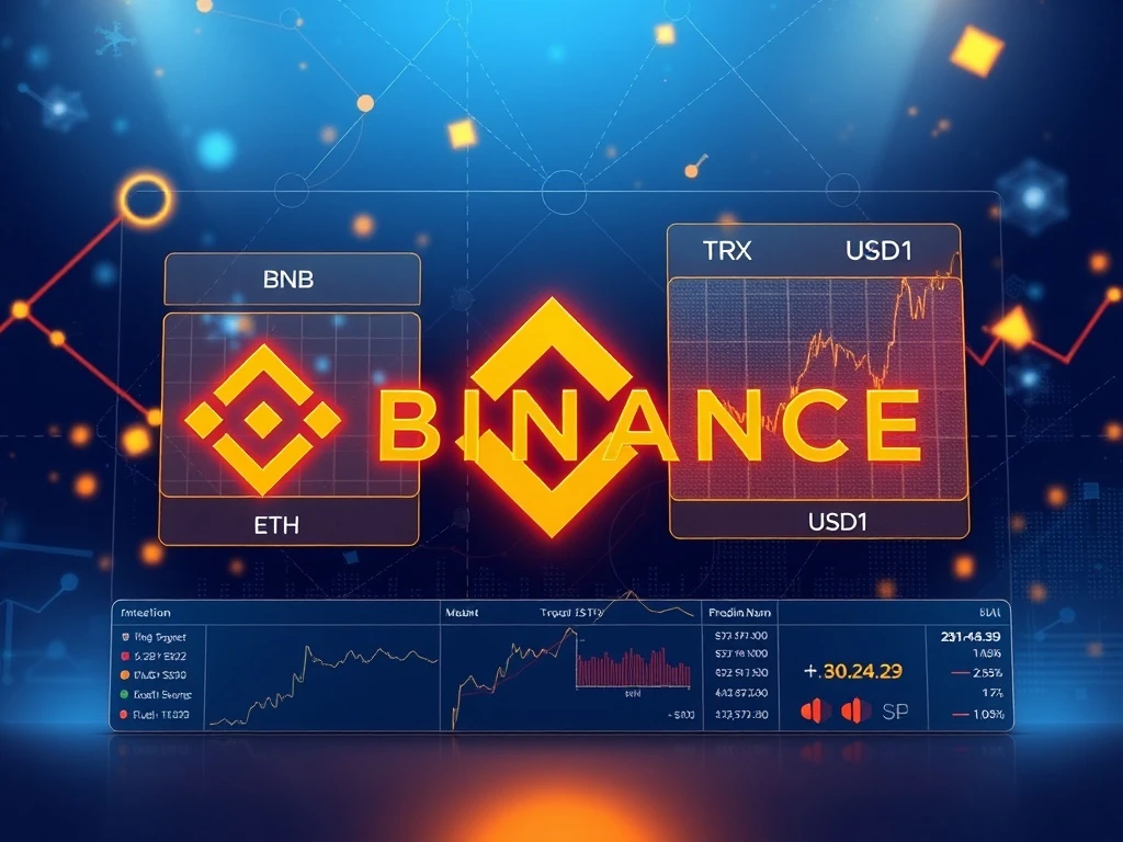 Binance cross margin trading interface showing new BNB ETH SOL TRX USD1 pairs
