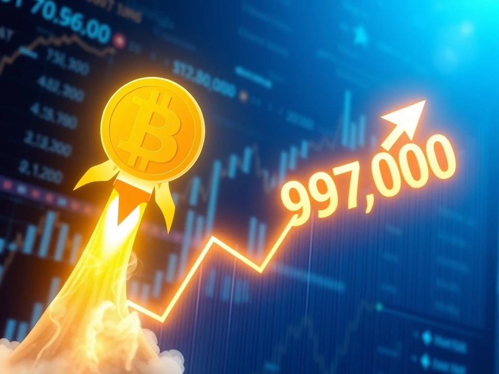 Bitcoin price chart showing a dramatic rally above $97,000 in early 2026, indicating strong bullish momentum.