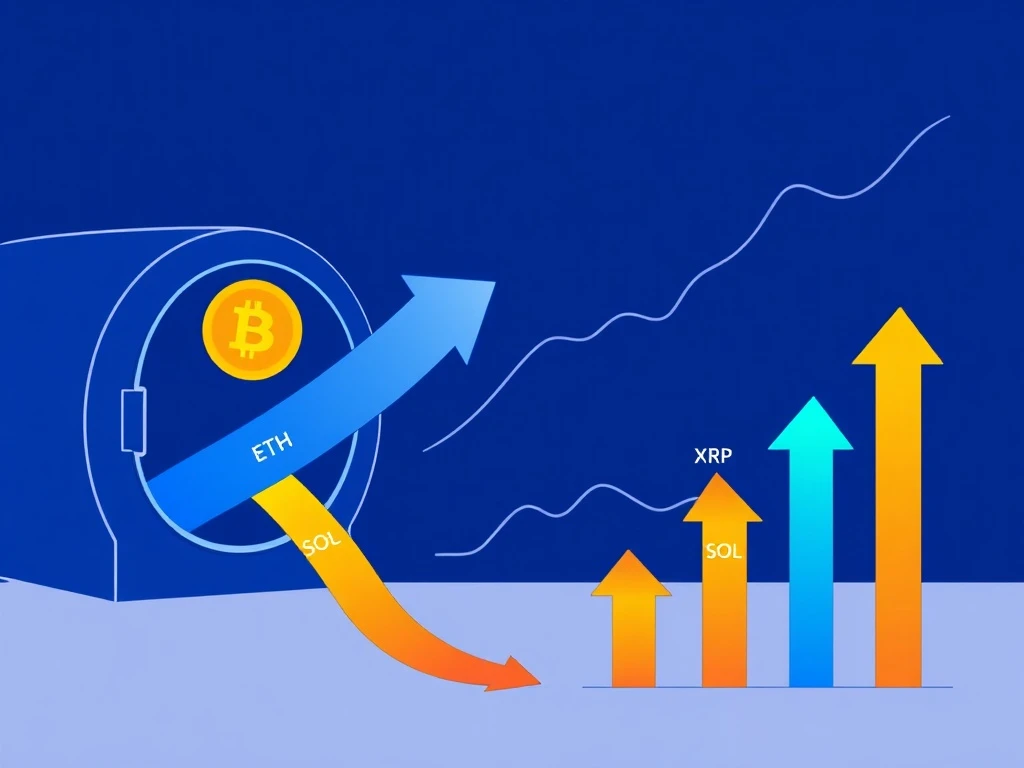 Analysis of Bitcoin and Ethereum ETF outflows driving capital rotation into altcoins like XRP and Solana.