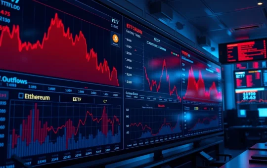 Analysis of Bitcoin and Ethereum ETF outflows showing institutional investor caution during global economic uncertainty