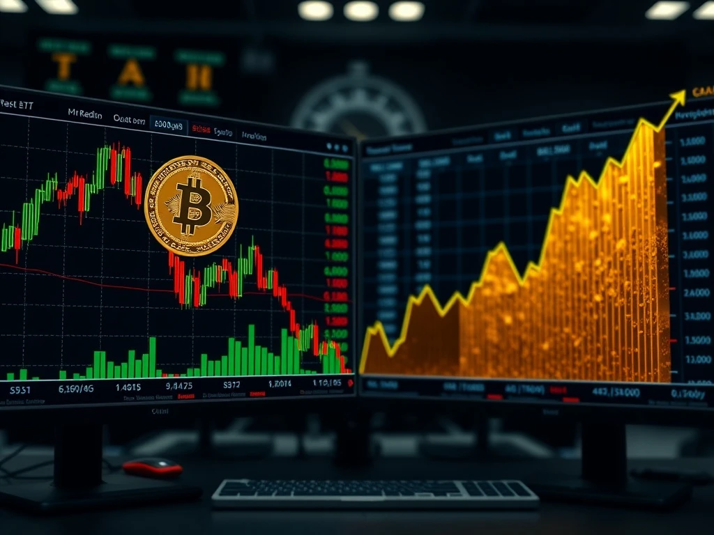 Bitcoin ETF outflows versus gold inflows showing 2026 capital rotation from crypto to precious metals