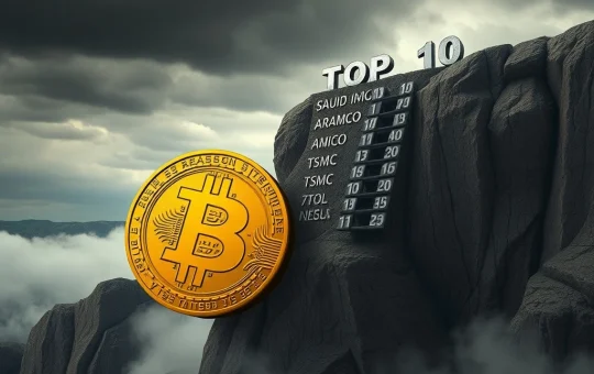 Bitcoin symbol falling from top 10 most valuable assets ranking during market volatility