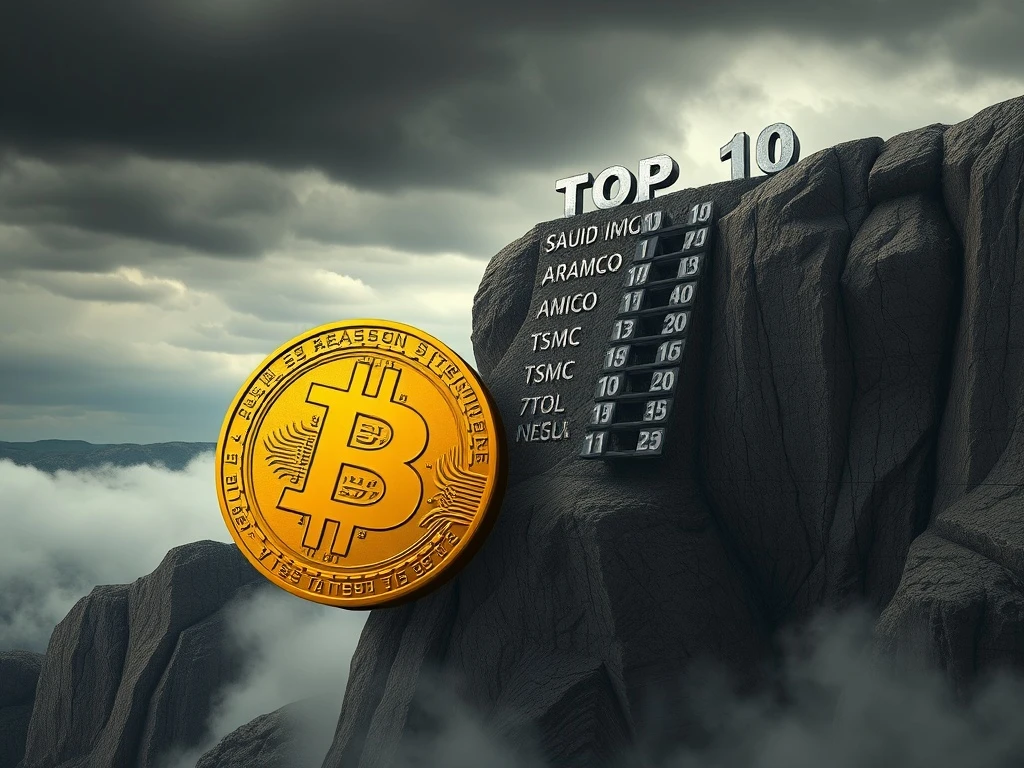 Bitcoin symbol falling from top 10 most valuable assets ranking during market volatility