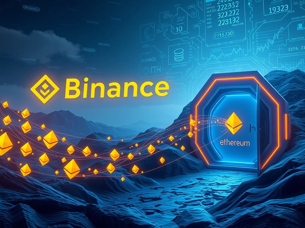 Conceptual visualization of a Bitcoin OG's massive $427 million Ethereum withdrawal from Binance exchange.