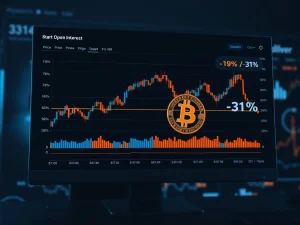 Bitcoin open interest decline analysis showing potential market bottom formation and rebound indicators