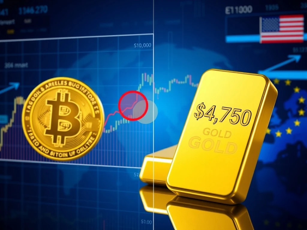 Bitcoin price analysis showing $100K target alongside gold reaching record $4,750 per ounce in volatile markets