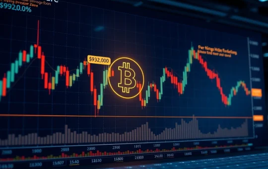 Bitcoin price analysis chart showing higher lows and key support at $92,000 amid leverage adjustment.