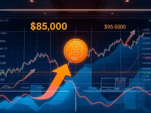 Bitcoin price analysis chart showing range-bound trading between $85K and $94K with US ETF flow indicators