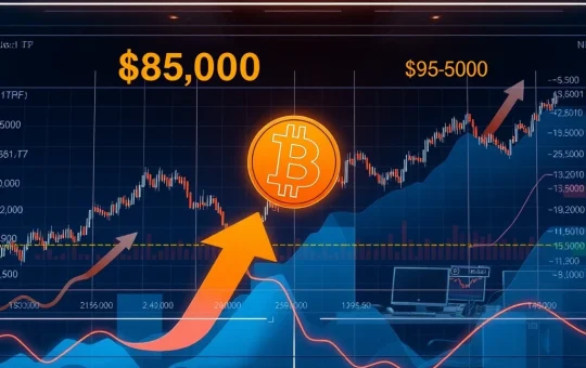Bitcoin price analysis chart showing range-bound trading between $85K and $94K with US ETF flow indicators