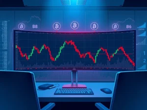 Bitcoin price chart showing death cross formation with analysis of market volatility and trading ranges