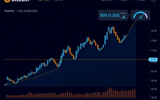 Bitcoin price chart analysis showing a correction to $91,800 within a broader bullish trend.