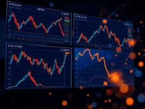 Bitcoin price chart showing significant decline below $82,000 with market analysis indicators