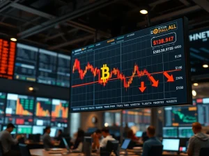 Bitcoin price chart showing decline below $83,000 with market analysis indicators
