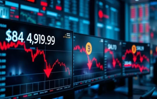 Bitcoin price chart showing decline below $85,000 with market analysis indicators