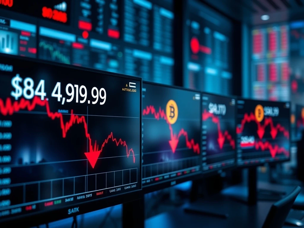 Bitcoin price chart showing decline below $85,000 with market analysis indicators