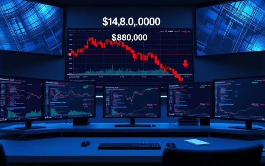 Bitcoin price chart showing decline below $88,000 with market analysis indicators
