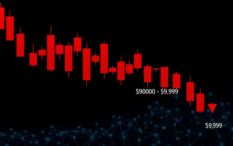 Bitcoin price chart showing decline below $90,000 with market analysis indicators