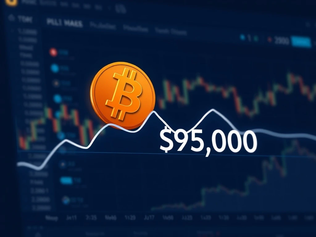Bitcoin price chart showing a decline below the $95,000 support level on major exchanges.