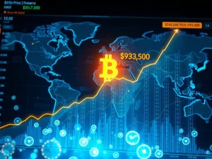 Bitcoin price analysis chart targeting a volatile $93,500 liquidation sweep level after the Federal Reserve decision.
