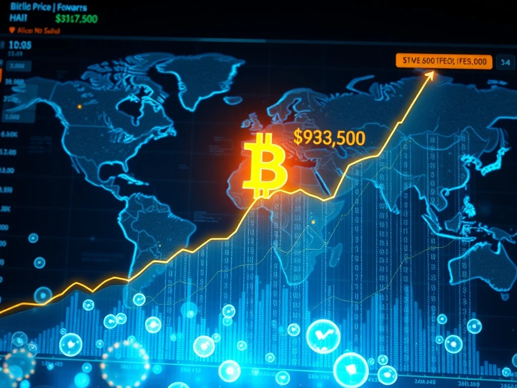 Bitcoin price analysis chart targeting a volatile $93,500 liquidation sweep level after the Federal Reserve decision.