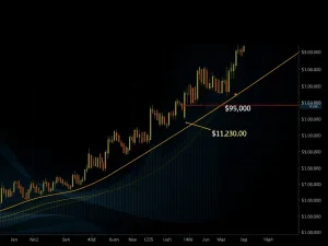 Bitcoin price chart showing ascending triangle pattern targeting $113,000 resistance level