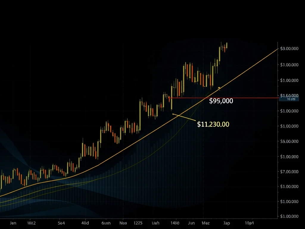Bitcoin price chart showing ascending triangle pattern targeting $113,000 resistance level