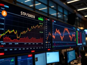 Bitcoin price chart alongside stock market and inflation data showing simultaneous market movements