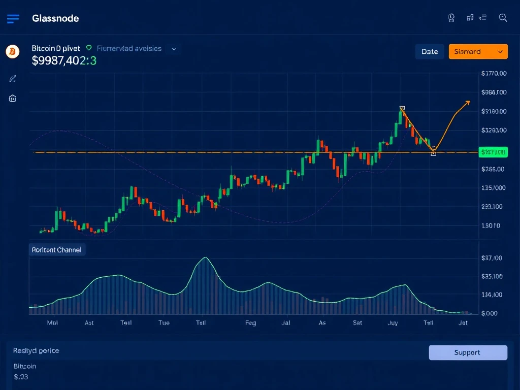 Bitcoin price chart showing sideways movement between resistance and support levels according to Glassnode analysis