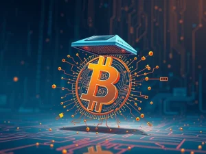 Quantum computer threatening Bitcoin security with cryptographic vulnerability visualization