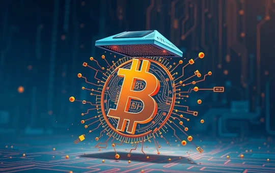 Quantum computer threatening Bitcoin security with cryptographic vulnerability visualization