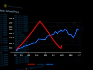 Chart showing Bitcoin's rising price against falling search and social media interest in 2025.