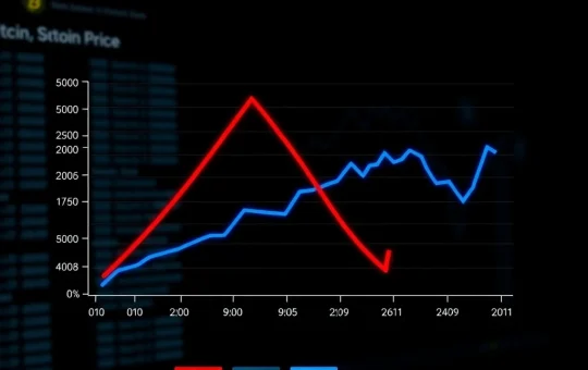 Chart showing Bitcoin's rising price against falling search and social media interest in 2025.