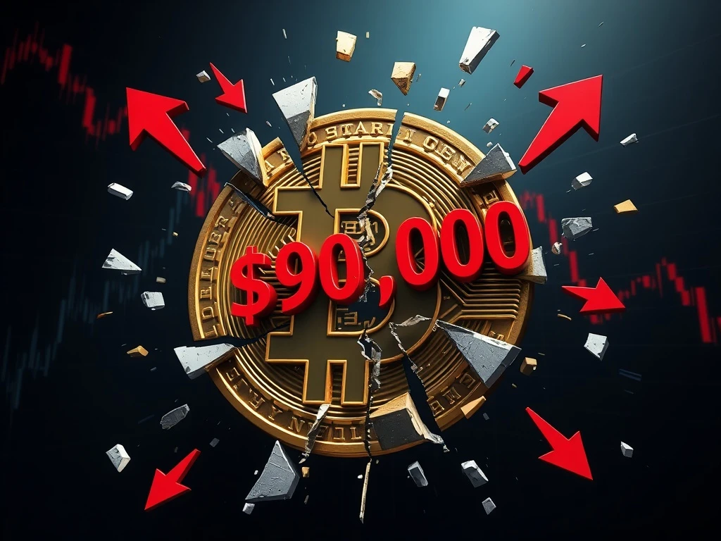 Bitcoin price breaking below $90,000 support level amid intense market sell pressure