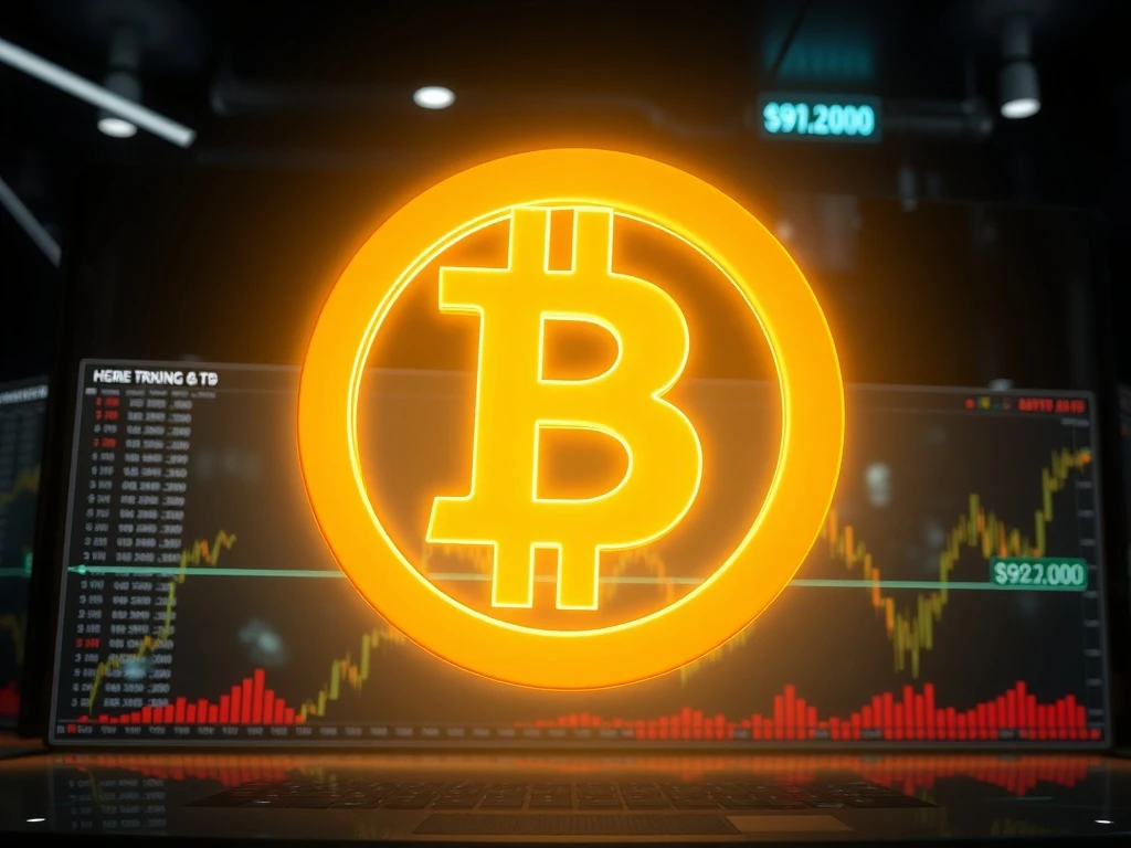 Bitcoin price surges past $92,000 on a financial market data dashboard.